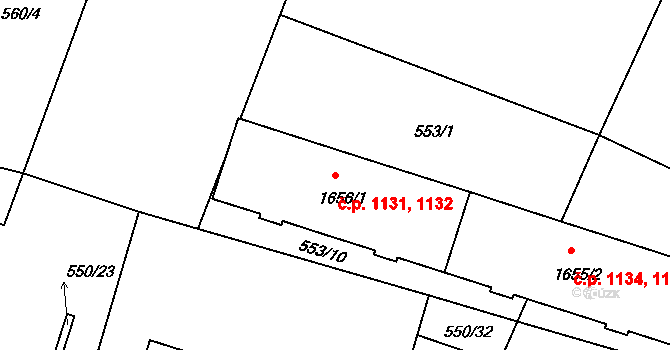 Milevsko 1131,1132 na parcele st. 1656/1 v KÚ Milevsko, Katastrální mapa