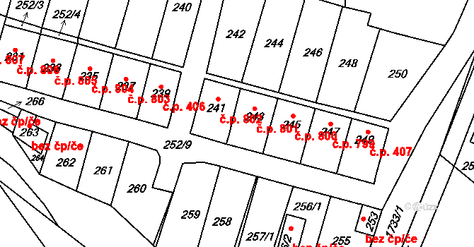 Nýřany 801 na parcele st. 243 v KÚ Nýřany, Katastrální mapa