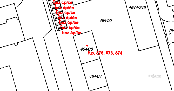 Litomyšlské Předměstí 573,574,575, Vysoké Mýto na parcele st. 4644/5 v KÚ Vysoké Mýto, Katastrální mapa