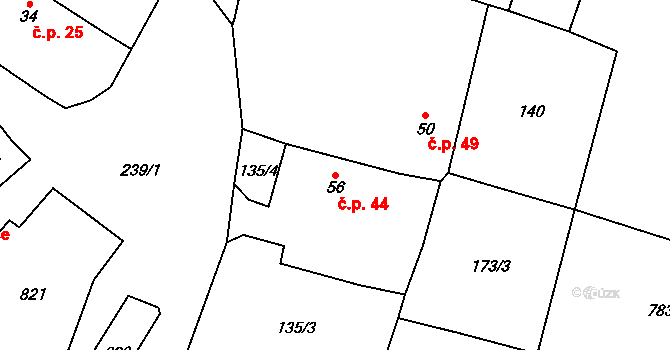 Neuměř 44 na parcele st. 56 v KÚ Neuměř, Katastrální mapa