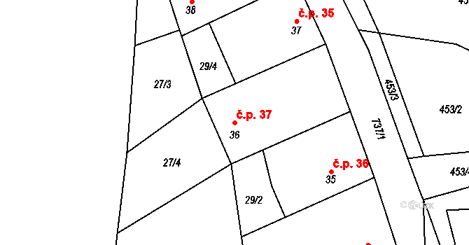Lomnička 37, Plasy na parcele st. 36 v KÚ Lomnička u Plas, Katastrální mapa