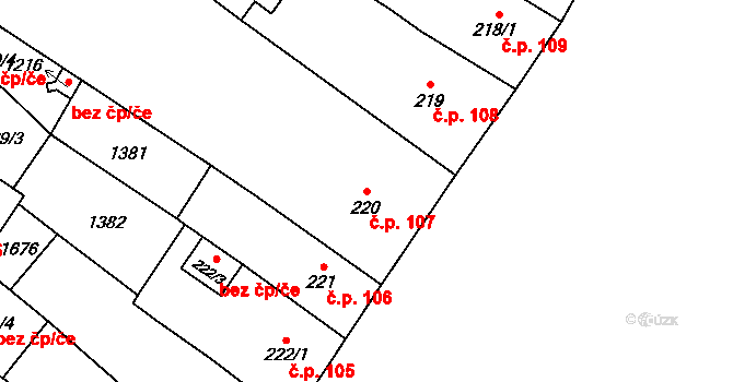 Přeštice 107 na parcele st. 220 v KÚ Přeštice, Katastrální mapa