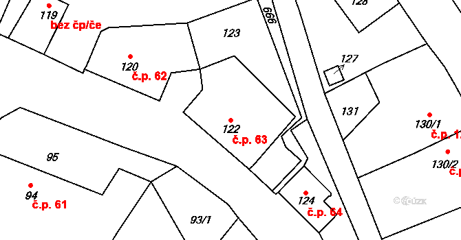 Černčice 63 na parcele st. 122 v KÚ Černčice, Katastrální mapa