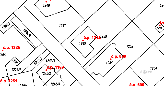 Suchdol 1314, Praha na parcele st. 1249 v KÚ Suchdol, Katastrální mapa
