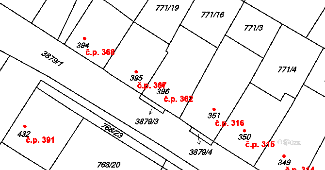 Řevničov 362 na parcele st. 396 v KÚ Řevničov, Katastrální mapa