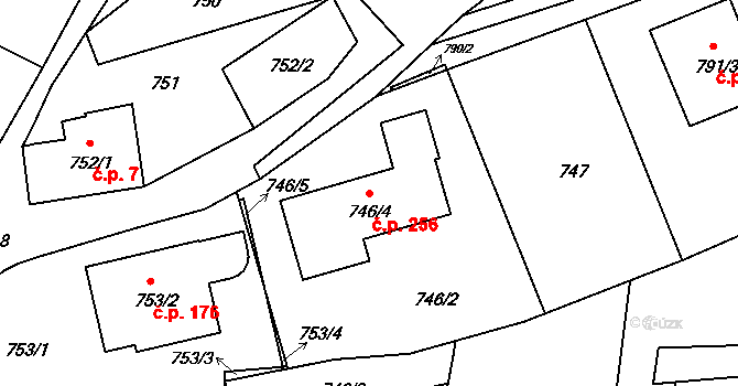 Hůrky 256, Karlovy Vary na parcele st. 746/4 v KÚ Olšová Vrata, Katastrální mapa