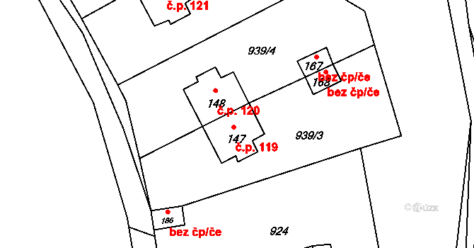 Čeminy 119 na parcele st. 147 v KÚ Čeminy, Katastrální mapa