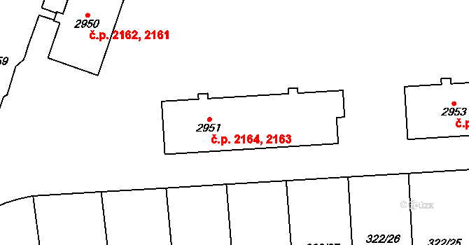Žatec 2163,2164 na parcele st. 2951 v KÚ Žatec, Katastrální mapa