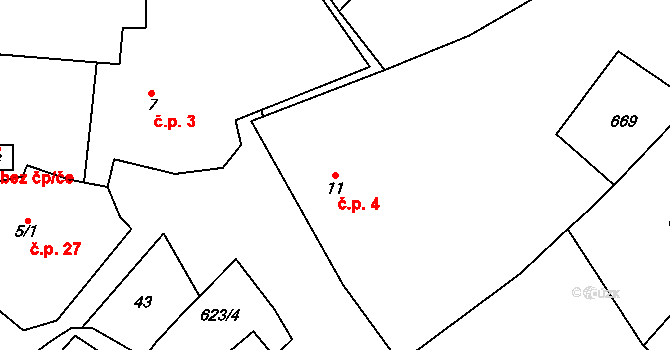 Spytice 4, Vilémov na parcele st. 11 v KÚ Spytice, Katastrální mapa