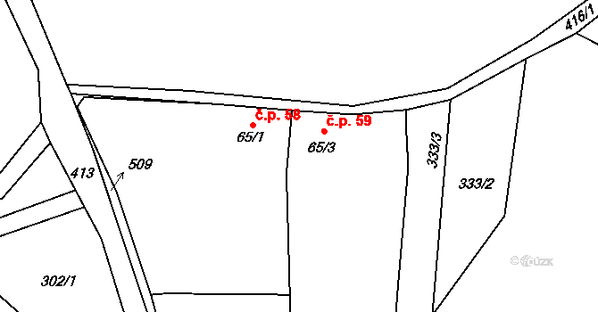 Proruby 58, Brzice na parcele st. 65/1 v KÚ Proruby, Katastrální mapa