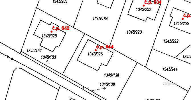 Pokratice 644, Litoměřice na parcele st. 1345/326 v KÚ Pokratice, Katastrální mapa