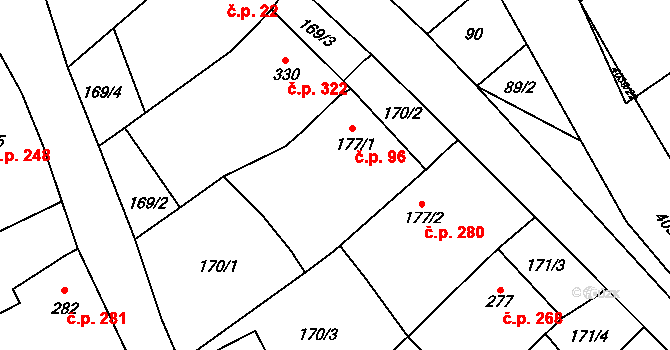 Boleradice 96 na parcele st. 177/1 v KÚ Boleradice, Katastrální mapa