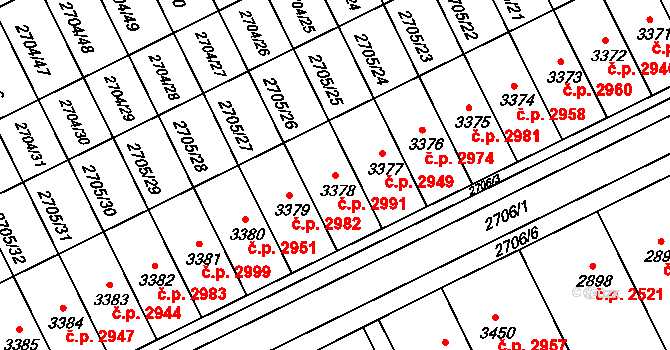 Kroměříž 2991 na parcele st. 3378 v KÚ Kroměříž, Katastrální mapa