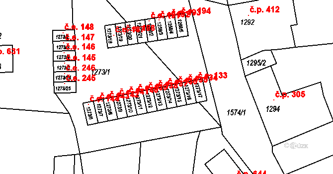 Plumlov 136 na parcele st. 1273/14 v KÚ Plumlov, Katastrální mapa