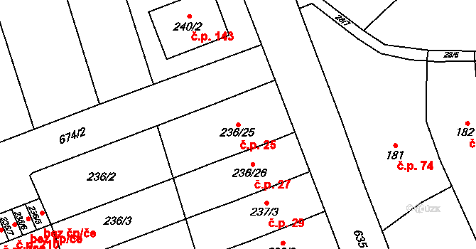 Přerov VIII-Henčlov 25, Přerov na parcele st. 236/25 v KÚ Henčlov, Katastrální mapa