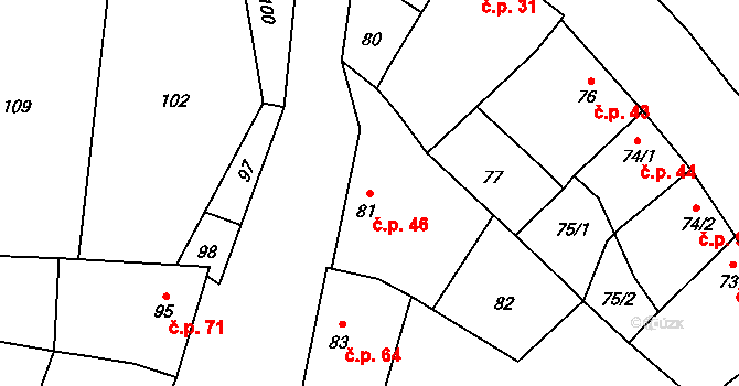 Kojetín III-Kovalovice 46, Kojetín na parcele st. 81 v KÚ Kovalovice u Kojetína, Katastrální mapa