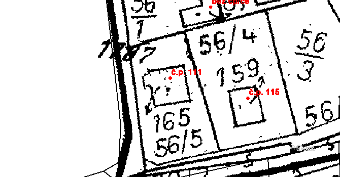 Chlístovice 111 na parcele st. 165 v KÚ Chlístovice, Katastrální mapa
