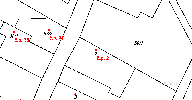 Vodranty 2 na parcele st. 2 v KÚ Vodranty, Katastrální mapa