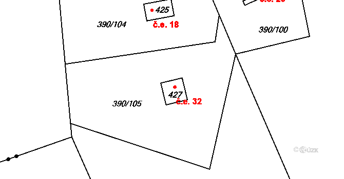 Olešnice 32 na parcele st. 427 v KÚ Olešnice u Trhových Svinů, Katastrální mapa