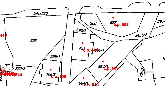 Lučany nad Nisou 444 na parcele st. 421 v KÚ Lučany nad Nisou, Katastrální mapa