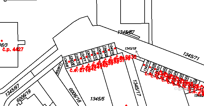 Jihlava 2637 na parcele st. 1345/14 v KÚ Jihlava, Katastrální mapa