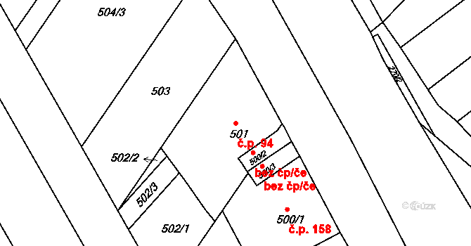 Lyžbice 94, Třinec na parcele st. 501 v KÚ Lyžbice, Katastrální mapa