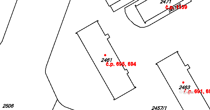 Lyžbice 694,695, Třinec na parcele st. 2461 v KÚ Lyžbice, Katastrální mapa