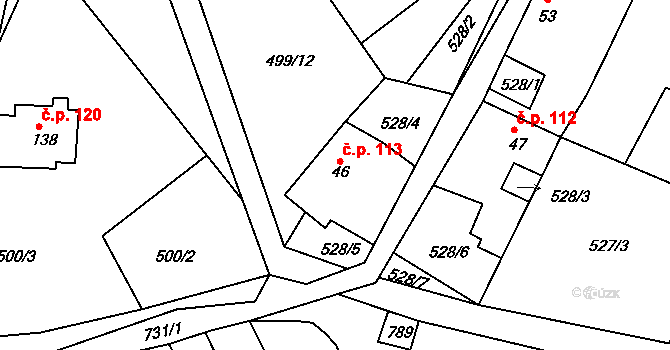 Skalsko 113, Pohoří na parcele st. 46 v KÚ Pohoří u Prahy, Katastrální mapa
