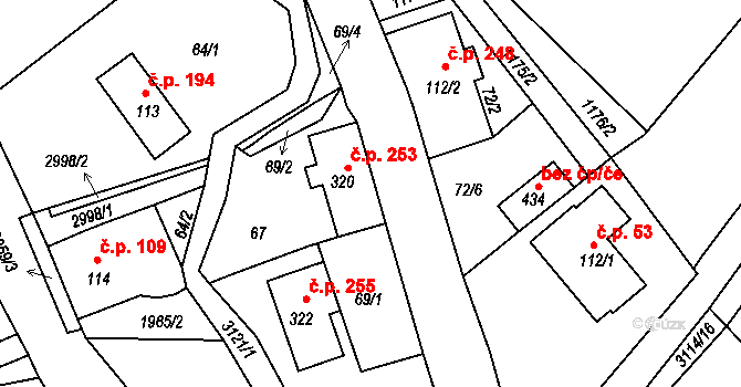 Heřmanice v Podještědí 253, Jablonné v Podještědí na parcele st. 320 v KÚ Heřmanice v Podještědí, Katastrální mapa