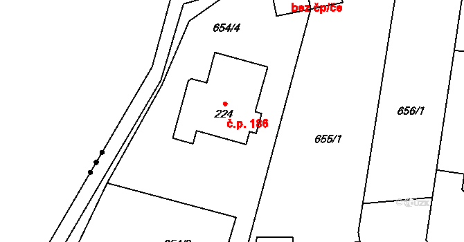 Lhota 186 na parcele st. 224 v KÚ Lhota u Kamenných Žehrovic, Katastrální mapa