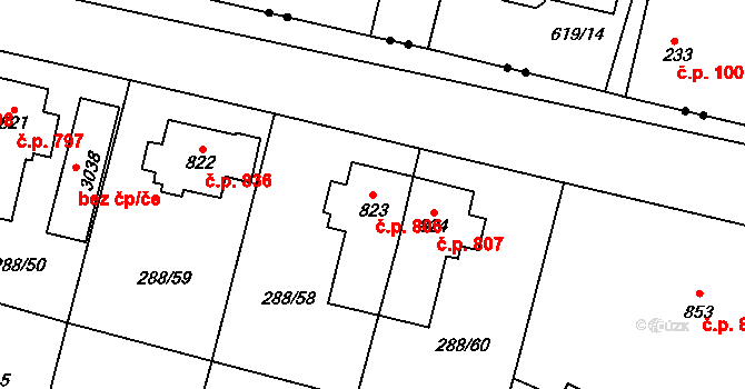 Kyjov 806 na parcele st. 823 v KÚ Kyjov, Katastrální mapa