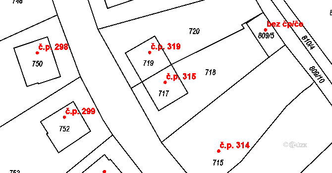 Stonařov 315 na parcele st. 717 v KÚ Stonařov, Katastrální mapa