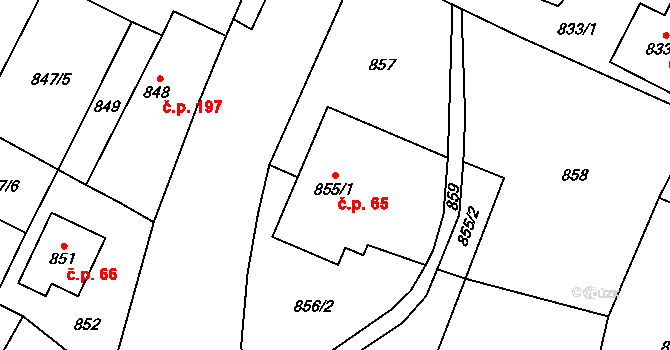 Krmelín 65 na parcele st. 855/1 v KÚ Krmelín, Katastrální mapa