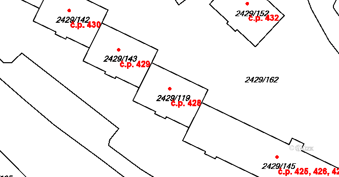 Dačice V 428, Dačice na parcele st. 2429/119 v KÚ Dačice, Katastrální mapa