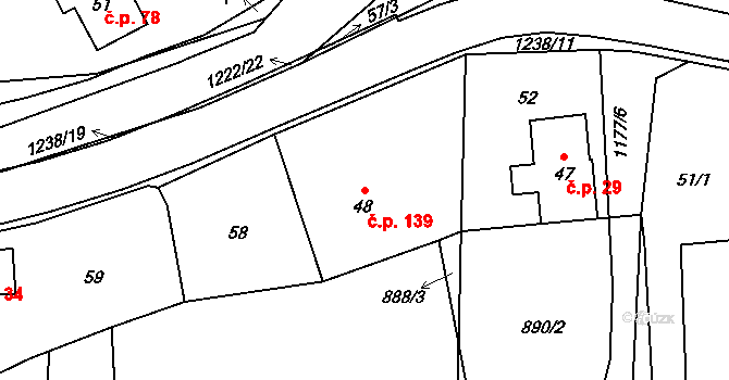 Heřmanice 139 na parcele st. 48 v KÚ Heřmanice u Frýdlantu, Katastrální mapa