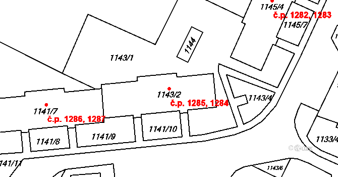 Frýdlant 1284,1285 na parcele st. 1143/2 v KÚ Frýdlant, Katastrální mapa