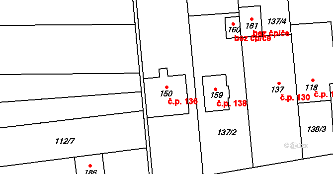 Lípy 136, Slatinice na parcele st. 150 v KÚ Lípy, Katastrální mapa