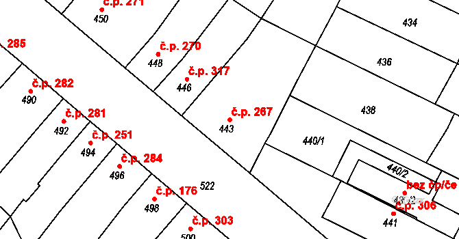 Majetín 267 na parcele st. 443 v KÚ Majetín, Katastrální mapa