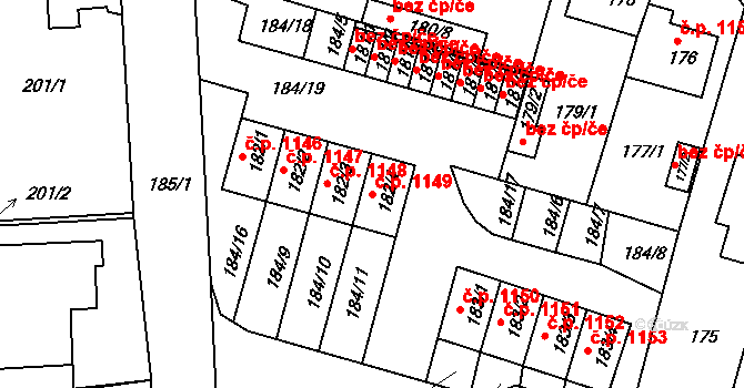 Hořovice 1149 na parcele st. 182/4 v KÚ Velká Víska, Katastrální mapa