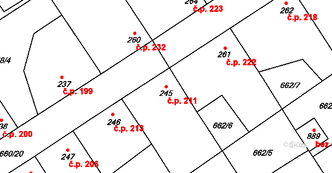 Brozany nad Ohří 211 na parcele st. 245 v KÚ Brozany nad Ohří, Katastrální mapa