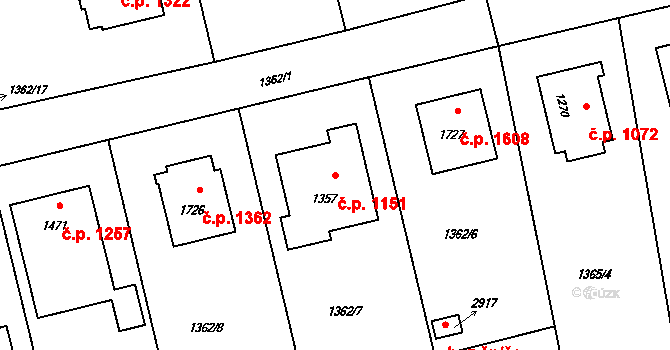 Rožnov pod Radhoštěm 1151 na parcele st. 1357 v KÚ Rožnov pod Radhoštěm, Katastrální mapa
