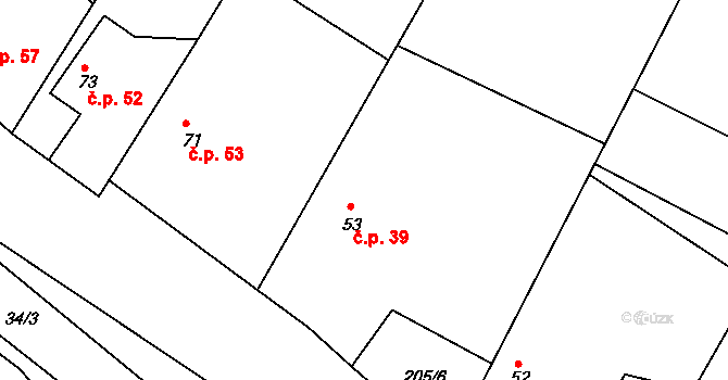 Žitětín 39, Jičíněves na parcele st. 53 v KÚ Žitětín, Katastrální mapa