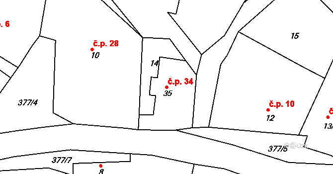 Hubojedy 34, Mladějov na parcele st. 35 v KÚ Hubojedy, Katastrální mapa