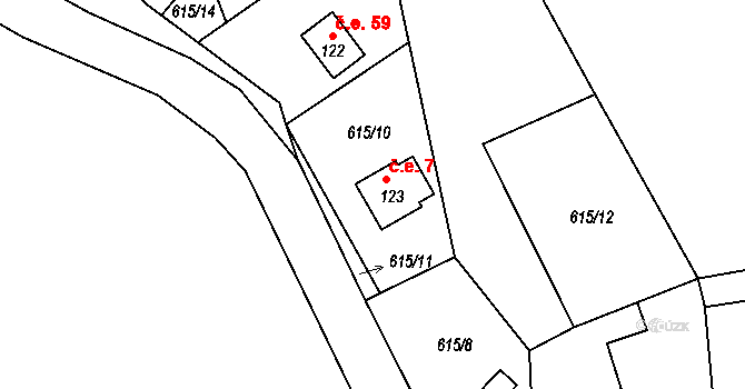 Tlučeň 7, Hlinná na parcele st. 123 v KÚ Tlučeň, Katastrální mapa