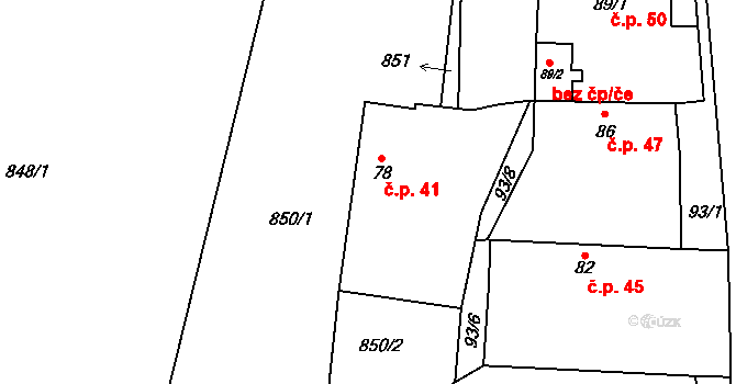 Ratměřice 41 na parcele st. 78 v KÚ Ratměřice, Katastrální mapa