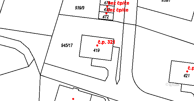 Sedlice 321 na parcele st. 419 v KÚ Sedlice u Blatné, Katastrální mapa