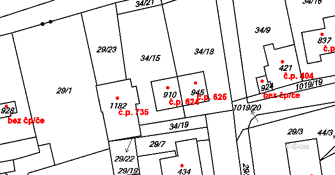 Bohosudov 624, Krupka na parcele st. 910 v KÚ Bohosudov, Katastrální mapa