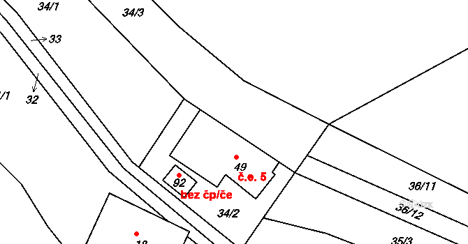 Chvalčovice 5, Bílá na parcele st. 49 v KÚ Chvalčovice, Katastrální mapa