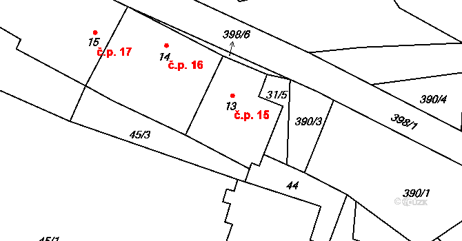 Chabrovice 15, Skopytce na parcele st. 13 v KÚ Chabrovice, Katastrální mapa