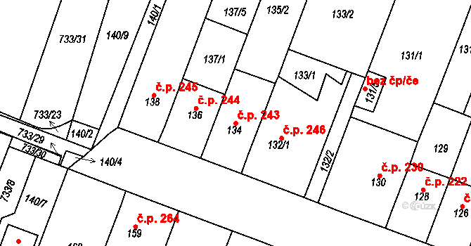 Řetenice 243, Teplice na parcele st. 134 v KÚ Teplice-Řetenice, Katastrální mapa